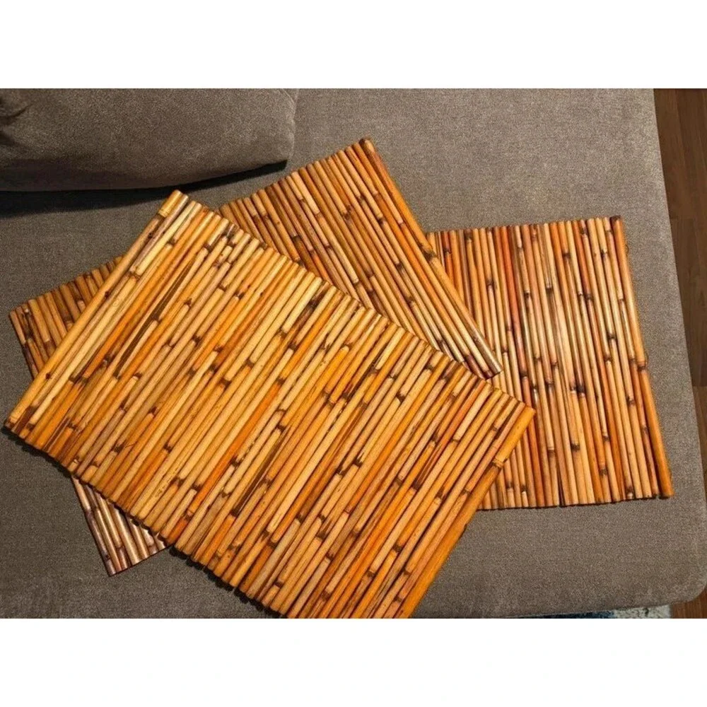 Set of 3 Vintage Bamboo Slat Placemats Natural Woven Tiki Boho Dining Table Mats
